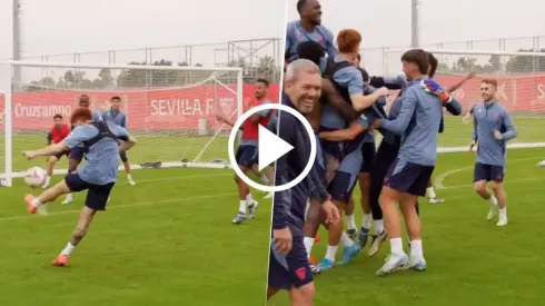 El golazo de Barco en el entrenamiento del Sevilla.
