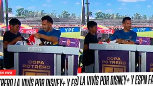 Carlos Tevez y su reacción al pedido de que firme una camiseta de River. 
