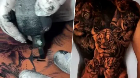 Un referente de Boca se tatuó una familia de leones en la espalda.
