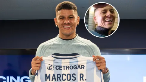 Rojo soltó una sonrisa ante un pedido de un hincha de Racing. 
