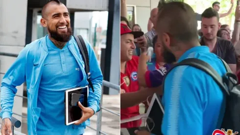 Hinchas chilenos esperaban especialmente a Arturo Vidal en Sevilla
