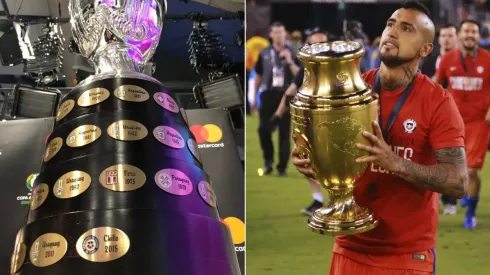 A la izquierda, la Copa América antes de salir de Chile en mayo pasado
