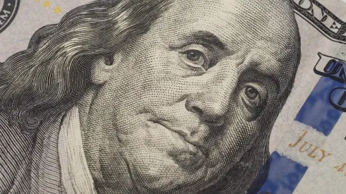 Dollars closeup. Benjamin Franklin
