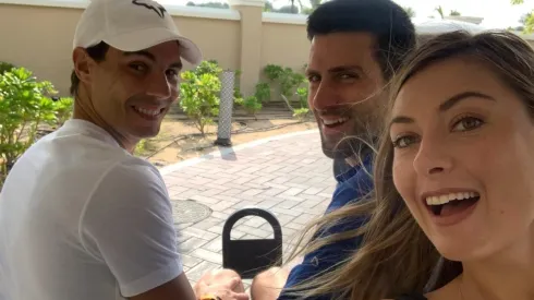 Rafael Nadal, Novak Djokovic y María Sharapova en Abu Dabi.
