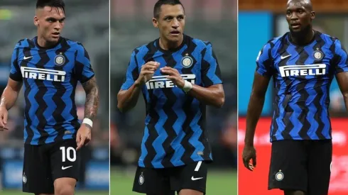 Lautaro Martínez, Alexis Sánchez y Romelu Lukaku en el Inter.
