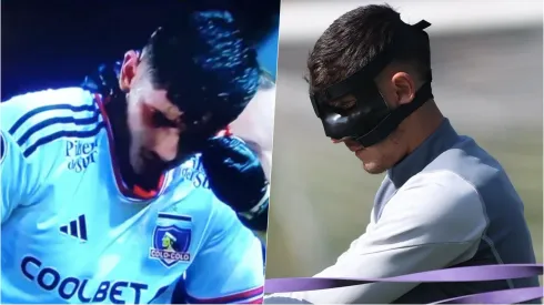 Bruno Gutiérrez sufrió un fuerte cabezazo y no pudo seguir en la cancha. Este lunes reapareció con una máscara de protección. Foto: ESPN/Comunicaciones Colo Colo
