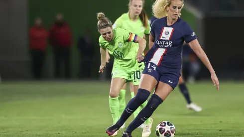 Kheira Hamraoui en los cuartos de final de la Champions ante el Wolfsburgo. 
