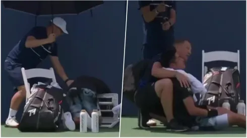 El tenista Yibing Wu se desploma en plena cancha.
