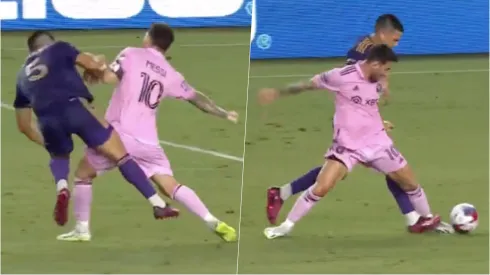 Lionel Messi entró con fuerza y no cobraron nada, pero apenas lo tocaron se sancionó una falta hasta con amarilla.
