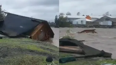 El registro muestra como una vivienda es arrastrada por río Chillán.
