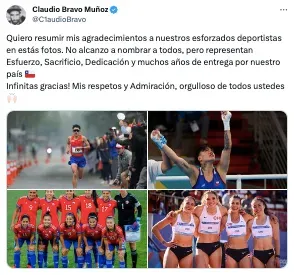 El mensaje de Claudio Bravo al Team Chile. Foto: X.