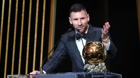 Lionel Messi en su discurso de agradecimiento en el Balón de Oro 2023.

