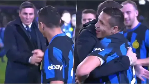 Javier Zanetti tuvo efusivo encuentro con Alexis Sánchez tras ganar la Supercopa de Italia.
