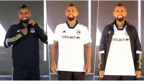 Vidal y la nueva camiseta de Colo Colo para el 2024.
