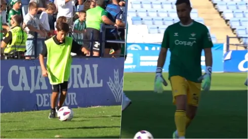 Claudio Bravo le alegró el día a unos pequeños pasapelotas del Betis.
