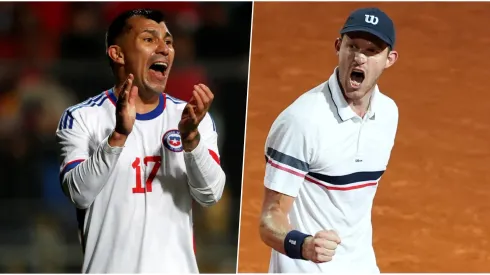 Gary Medel celebra la victoria de Jarry en semis de Roma.
