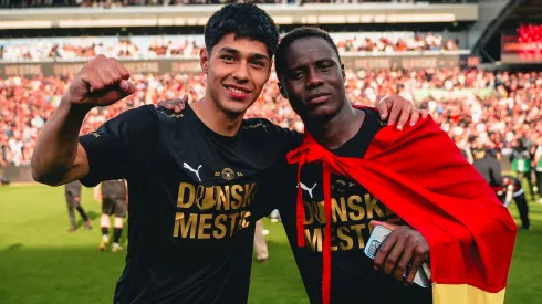 Darío Osorio y su partner en Midtjylland, Franculino Djú.
