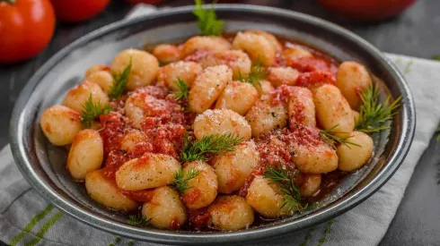 Gnocchi con salsa de tomate y queso
