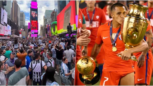 Hinchas chilenos arruinan banderazo de Argentina con foto de Alexis Sánchez.
