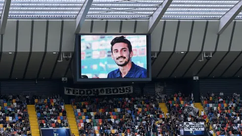 UDINE, ITALY – SEPTEMBER 26:The big Screen project the photo of Davide Astori during the Serie A match between Udinese Calcio and ACF Fiorentina at Dacia Arena on September 26, 2021 in Udine, Italy. (Photo by Alessandro Sabattini/Getty Images)
