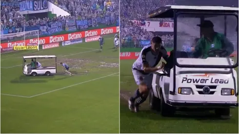 En el Gremio vs Vasco tuvieron que empujar al carrito ambulancia.
