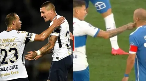 Nicolás Castillo y Marcelo Díaz tuvieron un fuerte entredicho en el duelo que la U le ganó a la UC. 
