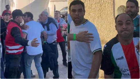 Estos dos hinchas de Palestino atacaron a la prensa en La Cisterna.
