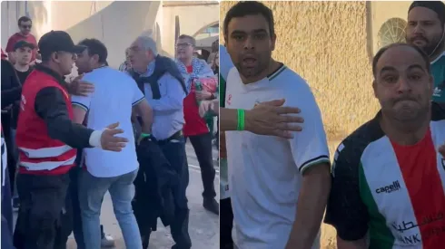 Estos dos hinchas de Palestino atacaron a la prensa en La Cisterna.
