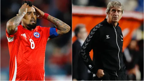 Arturo Vidal le hace la cruz a Manuel Pellegrini para La Roja.
