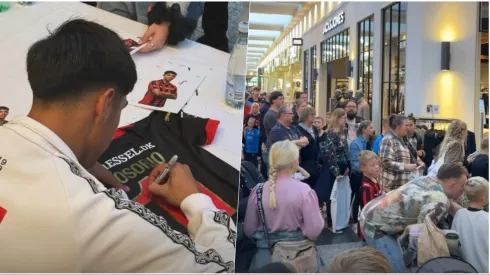 Larga fila de los hinchas del Midtjylland para ver a Darío Osorio

