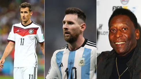 Robert Cianflone/Martin Rose/Richard Heathcote/Getty Images – Klose, Messi e Pelé
