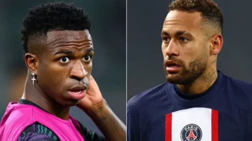 Foto: Michael Steele/Clive Rose/Getty Images – Neymar e Vinícius Júnior
