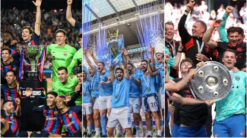 Michael Regan/Alexander Hassenstein/David Ramos/Getty Images – Campeões da Premier League, Bundesliga e La Liga
