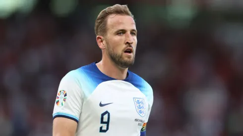 MANCHESTER, ENGLAND – JUNE 19: Harry Kane of England  during the UEFA EURO 2024 qualifying round group C match between England and North Macedonia at Old Trafford on June 19, 2023 in Manchester, England. (Photo by Catherine Ivill/Getty Images)
