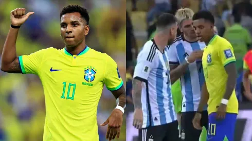 Rodrygo x Messi em discussão no clássico. Foto Esq.: Buda Mendes/Getty Images e Foto Dir.: Reprodução
