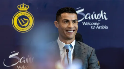 RIYADH, SAUDI ARABIA – JANUARY 03: Cristiano Ronaldo attends a press conference during the official unveiling of Cristiano Ronaldo as an Al Nassr player at Mrsool Park Stadium on January 3, 2023 in Riyadh, Saudi Arabia. (Photo by Yasser Bakhsh/Getty Images)
