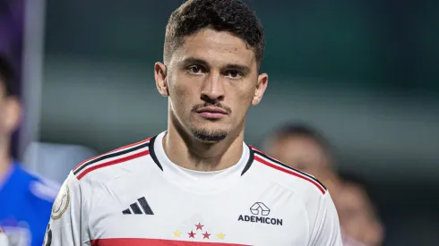 Pablo Maia jogador do Sao Paulo durante partida contra o Goias no estadio Serrinha pelo campeonato Brasileiro A 2023. Foto: Isabela Azine/AGIF
