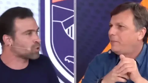 Pilhado e Mauro Cezar 'tretam' ao vivo. Foto: Reprodução Jovem Pan Esportes/YouTube
