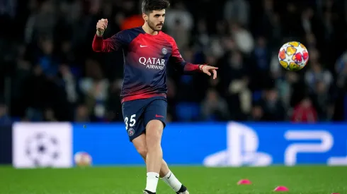 SAN SEBASTIAN, SPAIN – MARCH 05: Lucas Beraldo of Paris Saint-Germain warms up prior to the UEFA Champions League 2023/24 round of 16 second leg match between Real Sociedad and Paris Saint-Germain at Reale Arena on March 05, 2024 in San Sebastian, Spain. (Photo by Alex Caparros/Getty Images)
