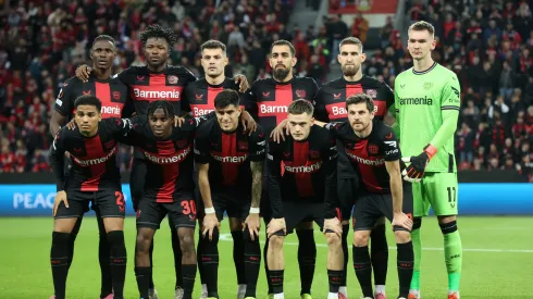 LEVERKUSEN, GERMANY – MARCH 14: Players of Bayer Leverkusen pose for a team photograph prior to the UEFA Europa League 2023/24 round of 16 second leg match between Bayer 04 Leverkusen and Qarabag FK at BayArena on March 14, 2024 in Leverkusen, Germany. (Photo by Alex Grimm/Getty Images)
