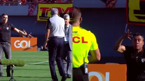 Arbitragem no duelo entre Atlético-GO x Flamengo. Foto: Reprodução Premiere
