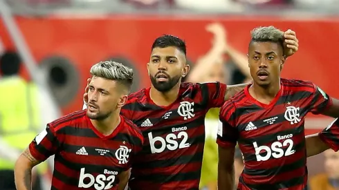 Arrascaeta, Gabigol e Bruno Henrique juntos no Flamengo. Foto: Francois Nel/Getty Images
