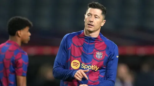 Robert Lewandowski of FC Barcelona . (Photo by Alex Caparros/Getty Images)
