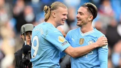 Erling Haaland and Jack Grealish of Manchester City  (Photo by Michael Regan/Getty Images)
