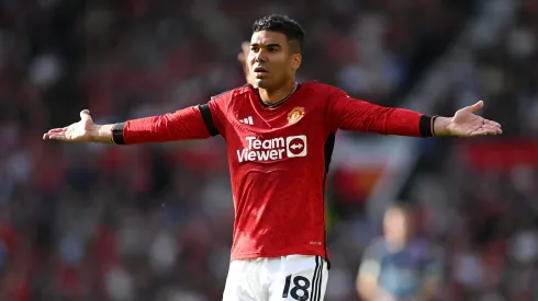 Casemiro reclama durante jogo do Manchester United. Foto: Michael Regan/Getty Images
