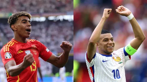 Yamal (Photo by Alex Livesey/Getty Images) e Mbappe (Photo by Carl Recine/Getty Images) 
