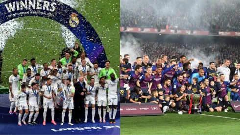 real madrid (Photo by Ryan Pierse/Getty Images) e barcelona (Photo by David Ramos/Getty Images)
