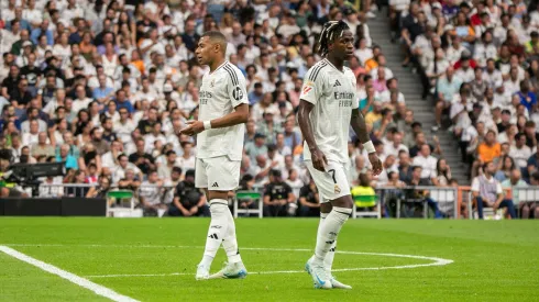 Mbappé e Vinicius Junior, atacantes do Real Madrid. (Foto: David Canales/Imago/SOPA Images)
