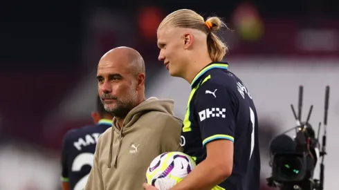 Pep Guardiola e Haaland no Manchester City.
