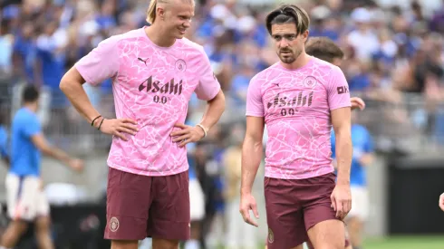 August 3, 2024: Manchester City forward Erling HoÂland 9 and Manchester City midfielder Jack Grealish 10 before playing against Chelsea in their match in Columbus, Ohio. /Cal Media Columbus USA – ZUMAc04_ 20240803_zma_c04_314 Copyright: xBrentxClarkx
